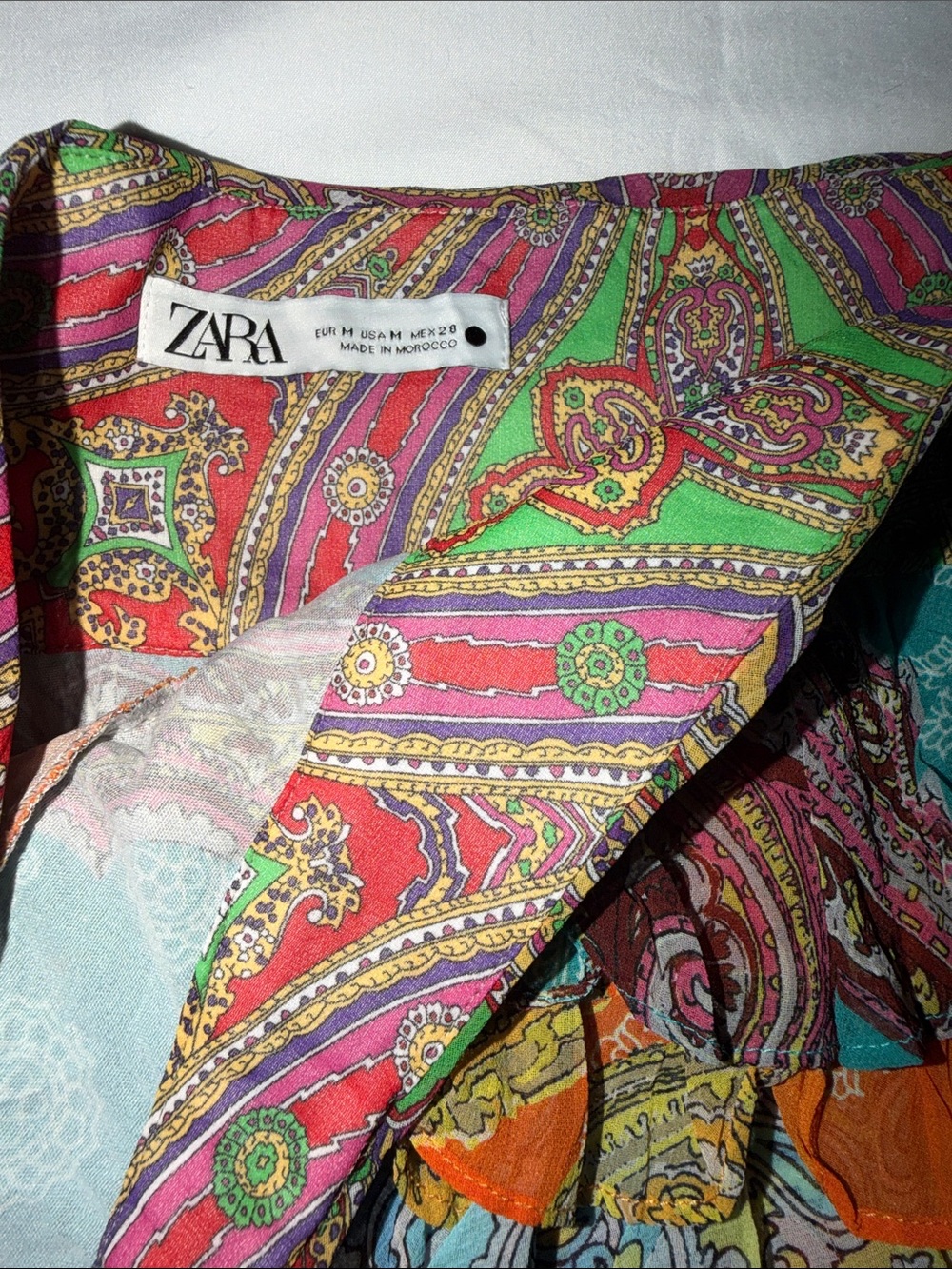 ZARA Colorful Paisley Patchwork Ruffle Mini Skirt, size medium - Picture 8 of 16